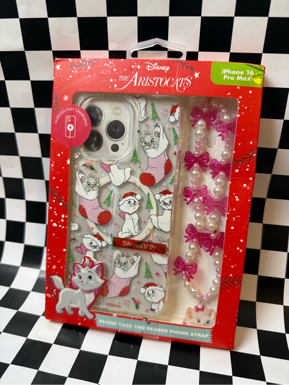 Disney The Aristocats Clear iPhone 16 Pro Max Case with Pink Bow Pearl Strap